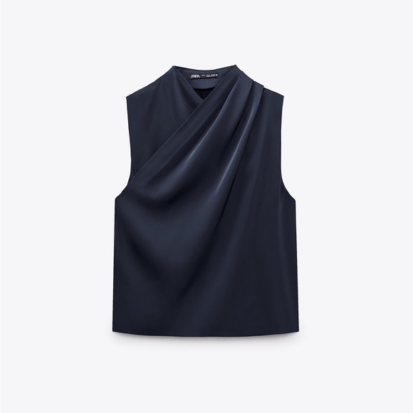 Zara Tops - XS Zara PLEATED SATIN TOP - Ocean blue Style: 1058/630